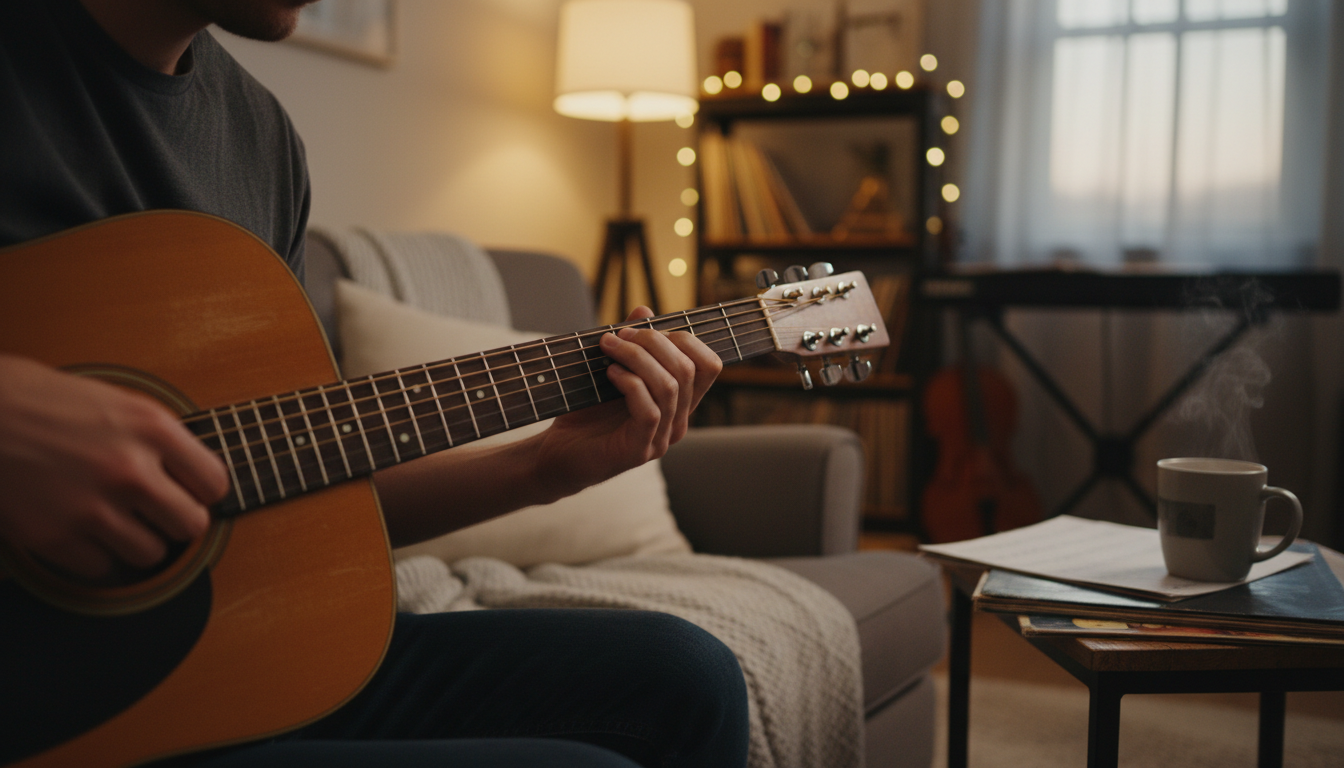 Pessoa praticando violão