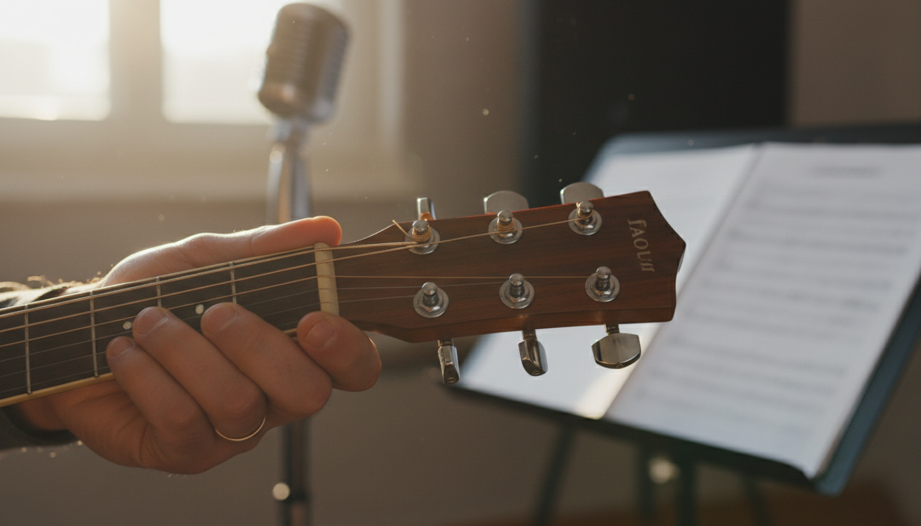 Tarraxas do violão sendo ajustadas